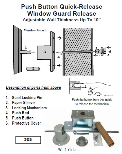 Push Button Quick-Release Window Guard Release